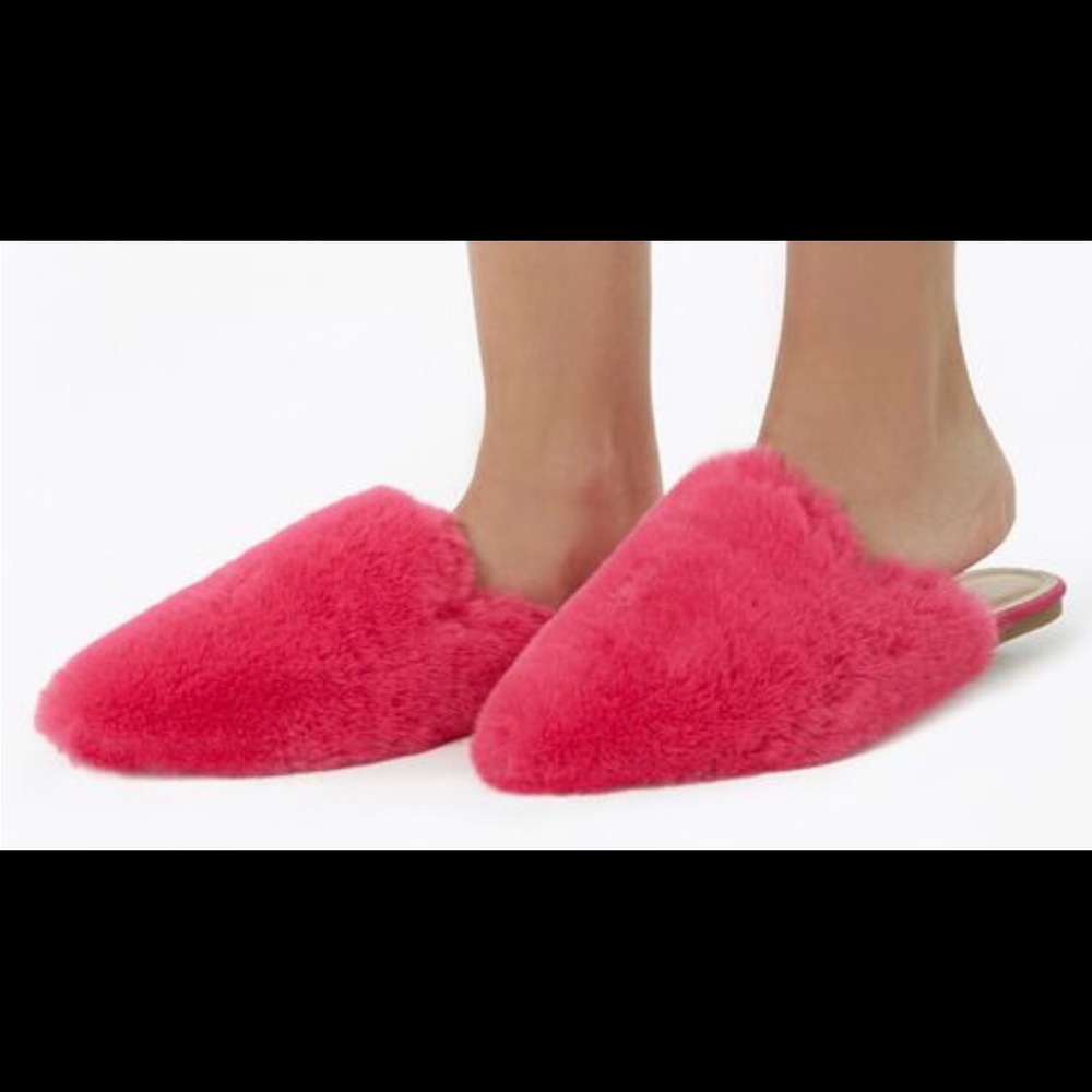 Faux Fur Hot Pink Slides